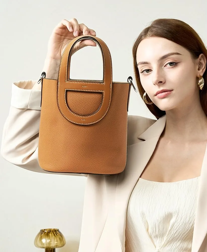 Genuine Leather Shoulder Bags for Women Stylish Handbags Small Bucket Crossbody Tote Purses Casual Ladies Satchels