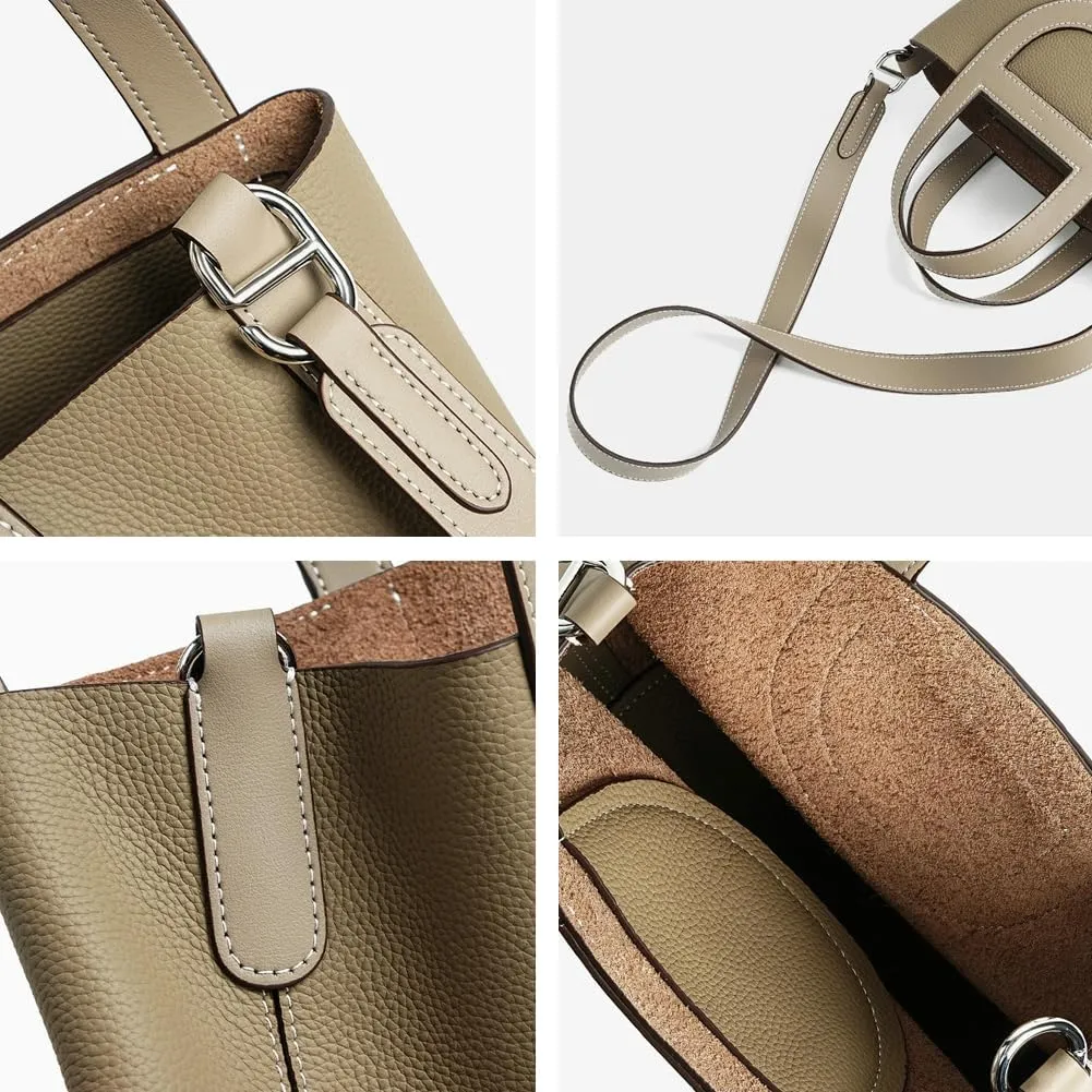 Genuine Leather Shoulder Bags for Women Stylish Handbags Small Bucket Crossbody Tote Purses Casual Ladies Satchels