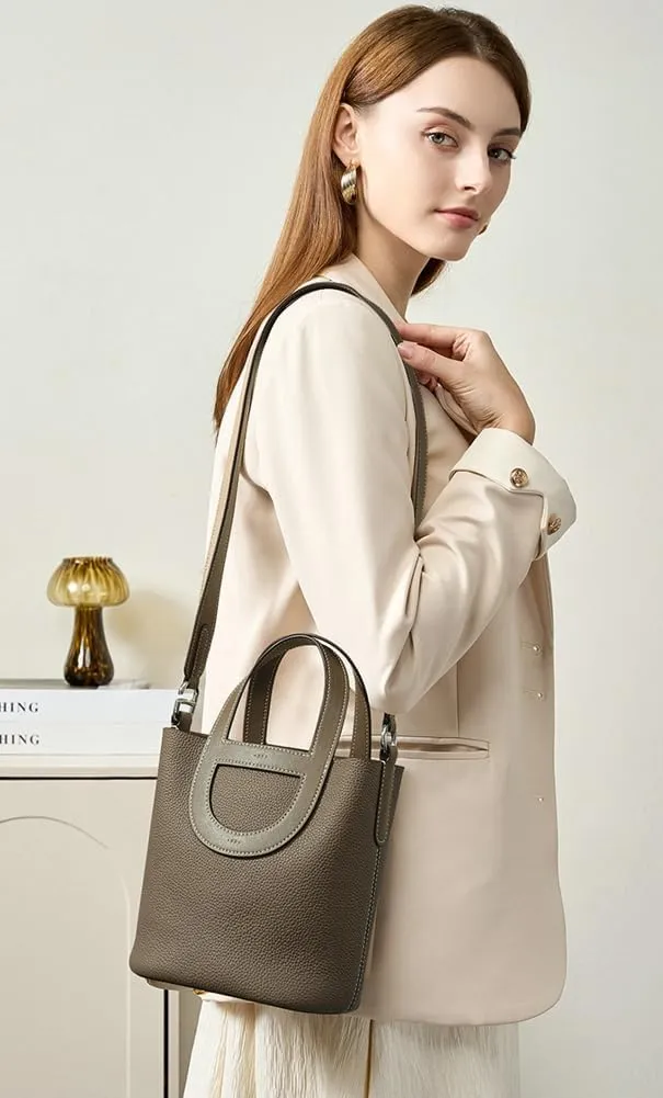 Genuine Leather Shoulder Bags for Women Stylish Handbags Small Bucket Crossbody Tote Purses Casual Ladies Satchels