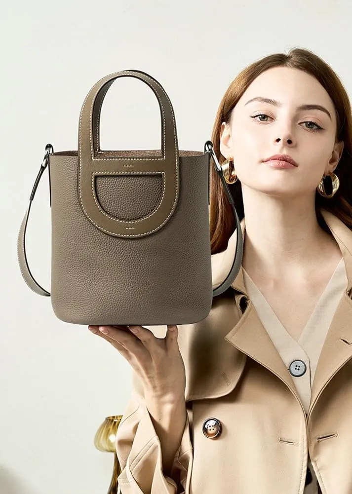 Genuine Leather Shoulder Bags for Women Stylish Handbags Small Bucket Crossbody Tote Purses Casual Ladies Satchels