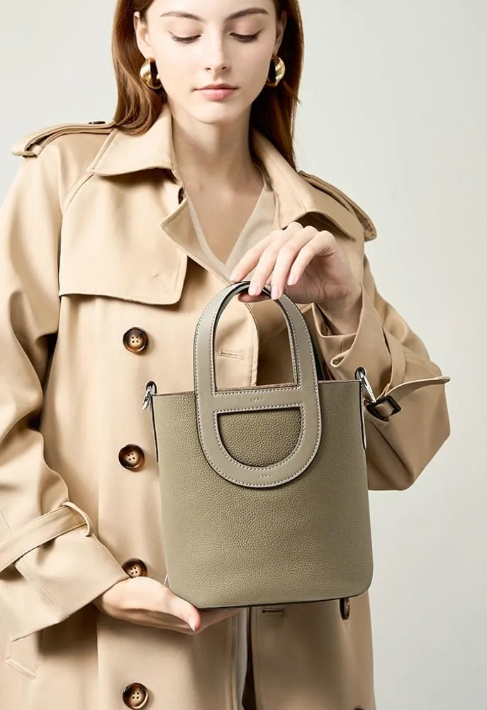 Genuine Leather Shoulder Bags for Women Stylish Handbags Small Bucket Crossbody Tote Purses Casual Ladies Satchels