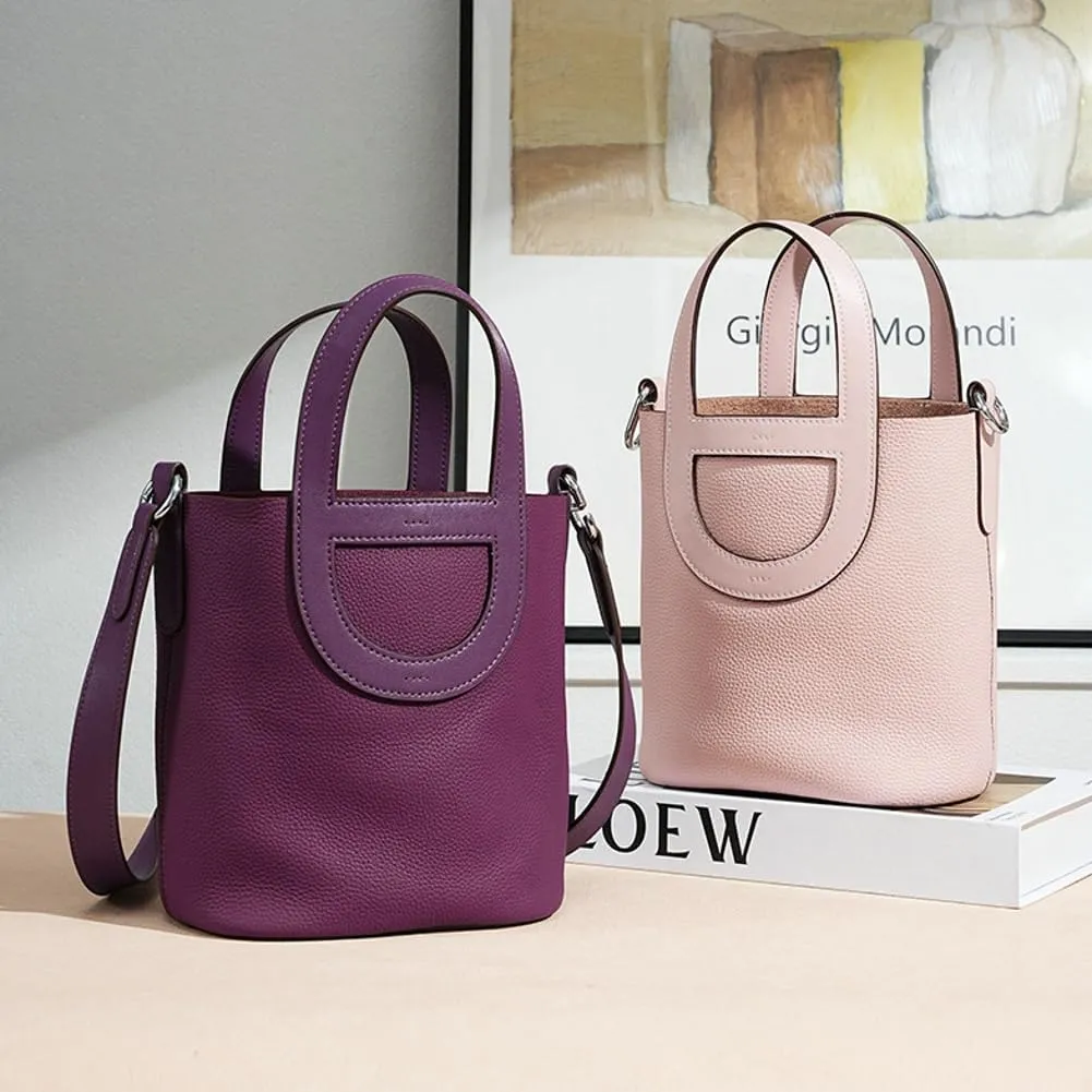 Genuine Leather Shoulder Bags for Women Stylish Handbags Small Bucket Crossbody Tote Purses Casual Ladies Satchels