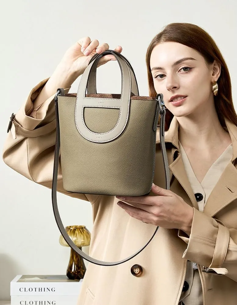 Genuine Leather Shoulder Bags for Women Stylish Handbags Small Bucket Crossbody Tote Purses Casual Ladies Satchels