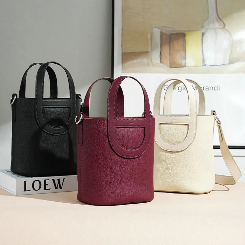 Genuine Leather Shoulder Bags for Women Stylish Handbags Small Bucket Crossbody Tote Purses Casual Ladies Satchels