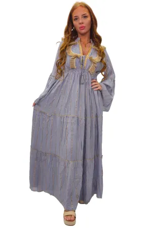 Gold Stripe Cord Design Neck Dress