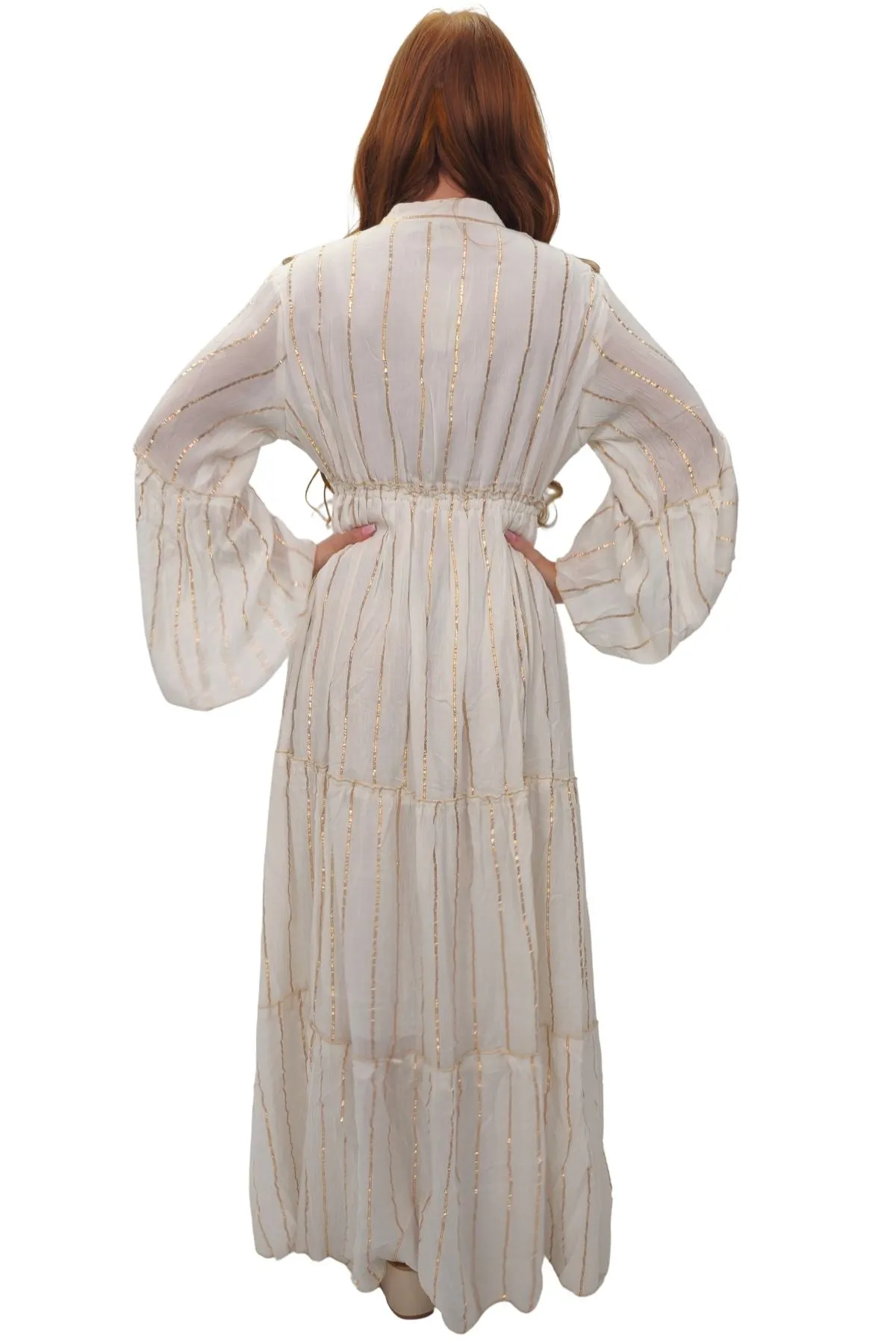 Gold Stripe Cord Design Neck Dress