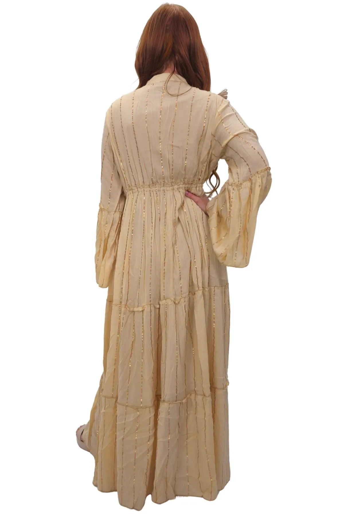 Gold Stripe Cord Design Neck Dress