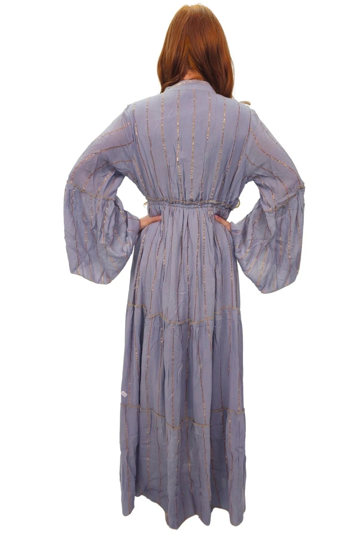 Gold Stripe Cord Design Neck Dress