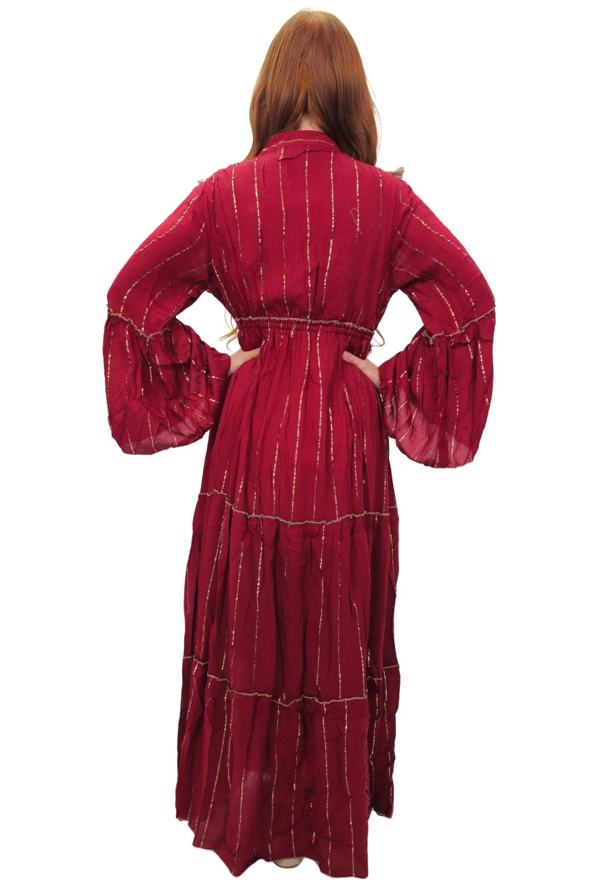 Gold Stripe Cord Design Neck Dress