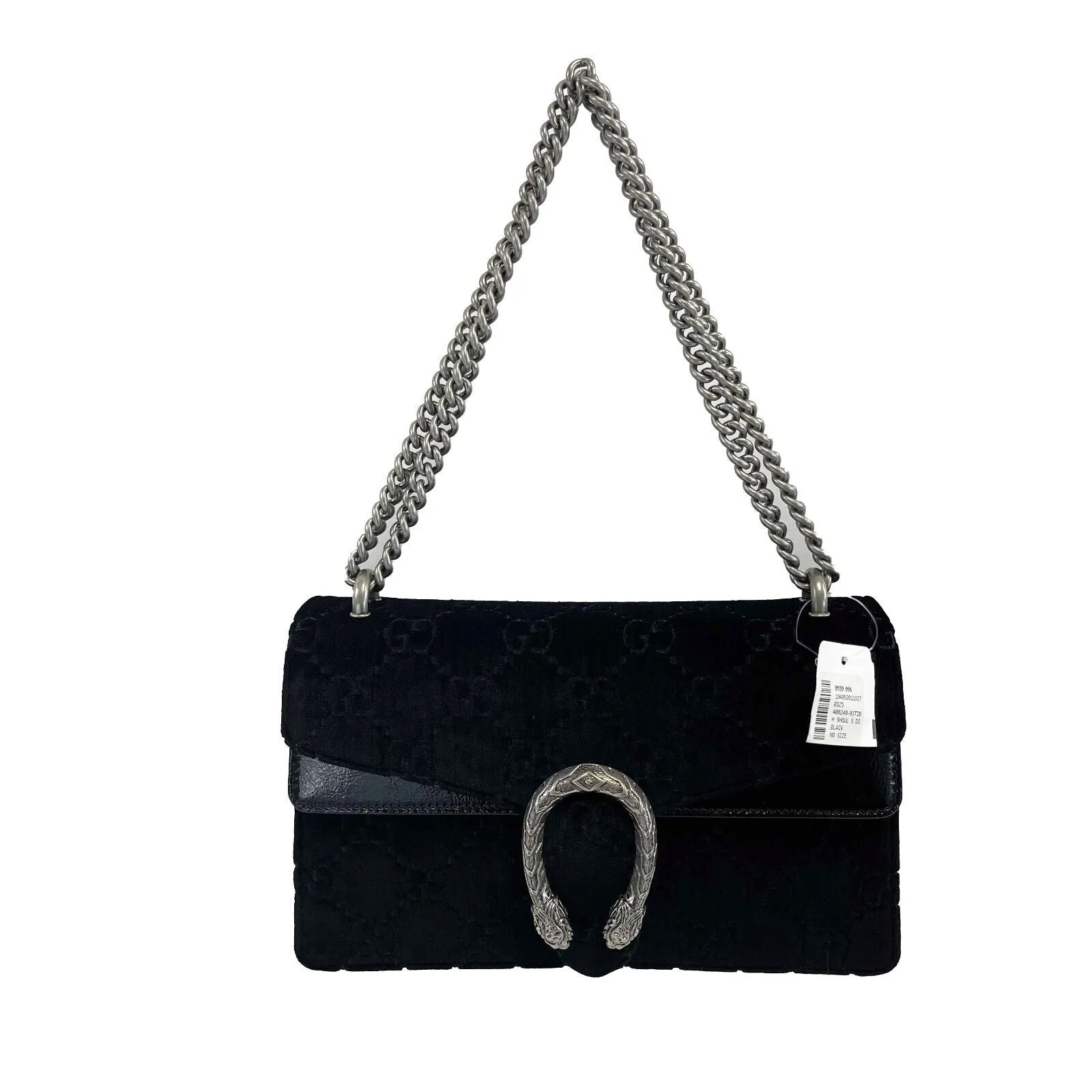 Gucci - NEW Black / Silver Velvet Embossed GG Dionysus Small Shoulder Bag