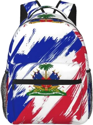 Haiti Flag Backpack,Haitian Bookbags Laptop Bag Shoulder Bags Travel Hiking Camping Daypack for Men Women