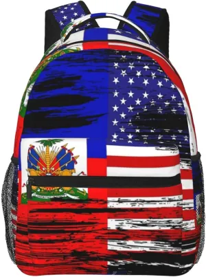 Haiti Flag Backpack,Haitian Bookbags Laptop Bag Shoulder Bags Travel Hiking Camping Daypack for Men Women