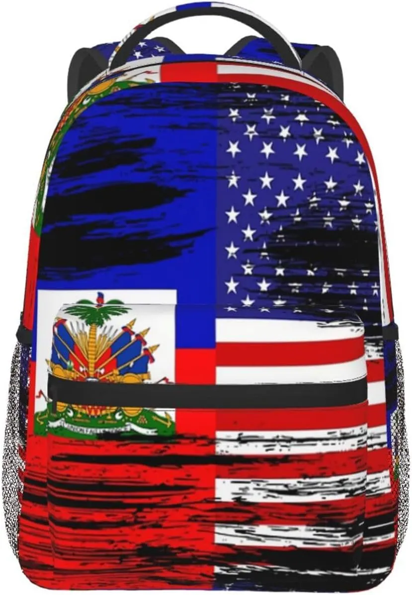 Haiti Flag Backpack,Haitian Bookbags Laptop Bag Shoulder Bags Travel Hiking Camping Daypack for Men Women