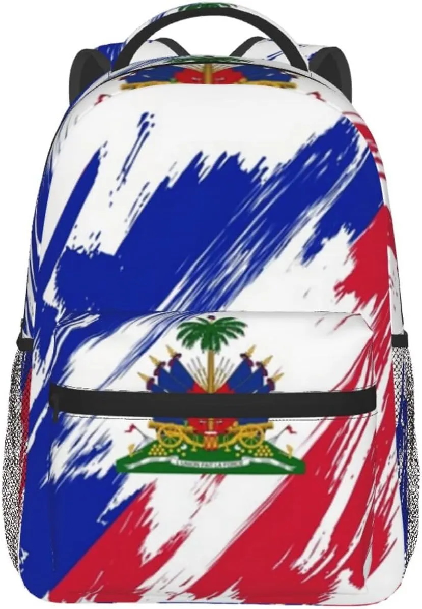 Haiti Flag Backpack,Haitian Bookbags Laptop Bag Shoulder Bags Travel Hiking Camping Daypack for Men Women