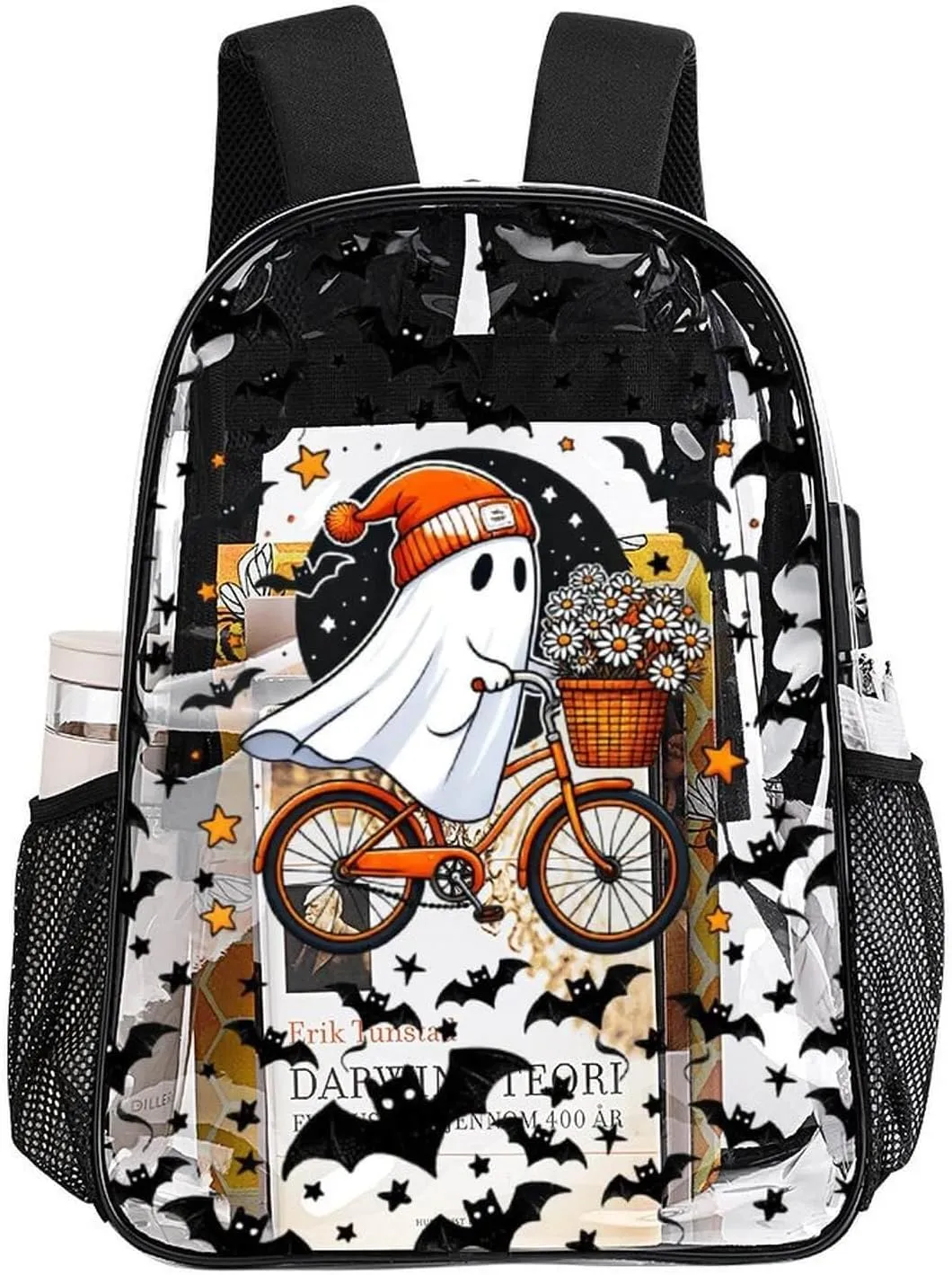 Halloween Clear Backpack Heavy Duty for Girls Kids Boys Women Men - Large Cute PVC Halloweens Theme Printing Transparent Backpacks for Schools Stadium Concerts Work - Clear/Black