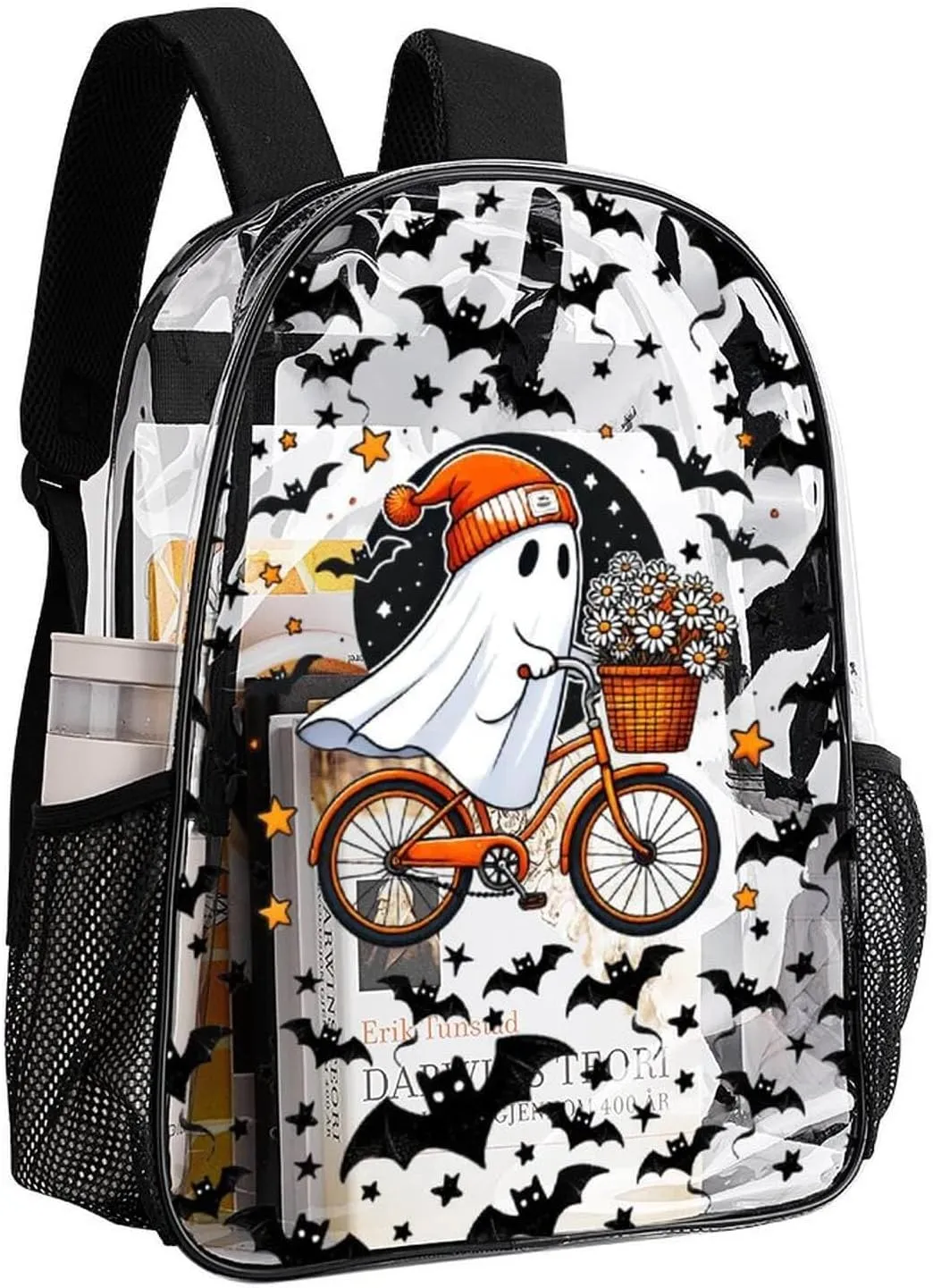 Halloween Clear Backpack Heavy Duty for Girls Kids Boys Women Men - Large Cute PVC Halloweens Theme Printing Transparent Backpacks for Schools Stadium Concerts Work - Clear/Black