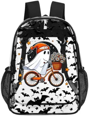 Halloween Clear Backpack Heavy Duty for Girls Kids Boys Women Men - Large Cute PVC Halloweens Theme Printing Transparent Backpacks for Schools Stadium Concerts Work - Clear/Black
