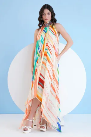 Halter Asymmetric Print Dress