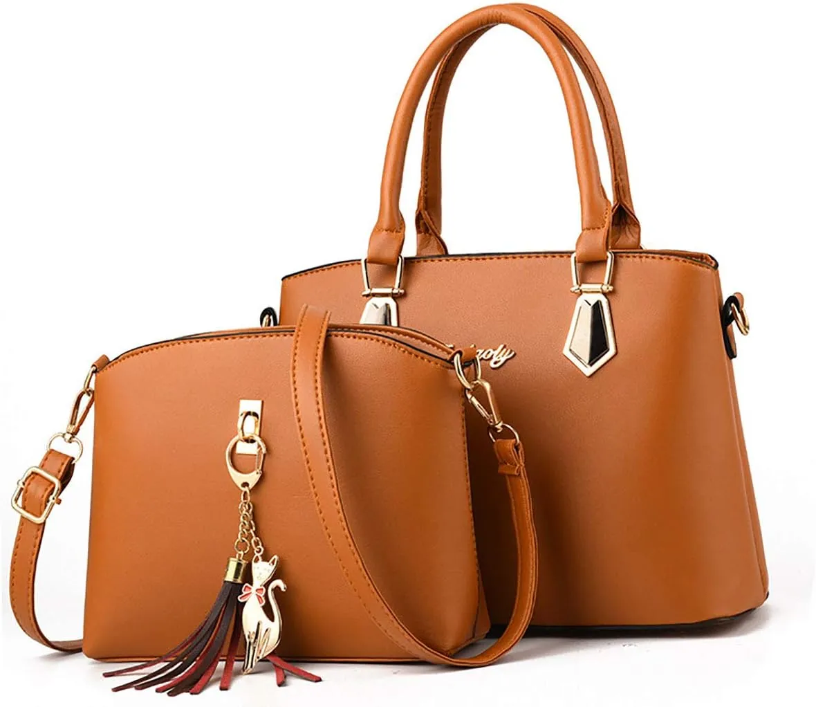 Handbags for Women Shoulder Bags Tote Satchel 2pcs Purse Set Tassel Crossbody Bags Yellow