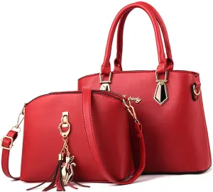 Handbags for Women Shoulder Bags Tote Satchel 2pcs Purse Set Tassel Crossbody Bags Yellow