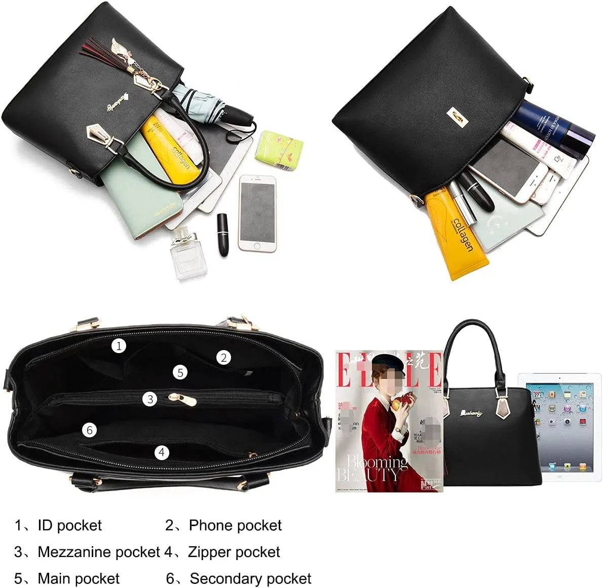 Handbags for Women Shoulder Bags Tote Satchel 2pcs Purse Set Tassel Crossbody Bags Yellow