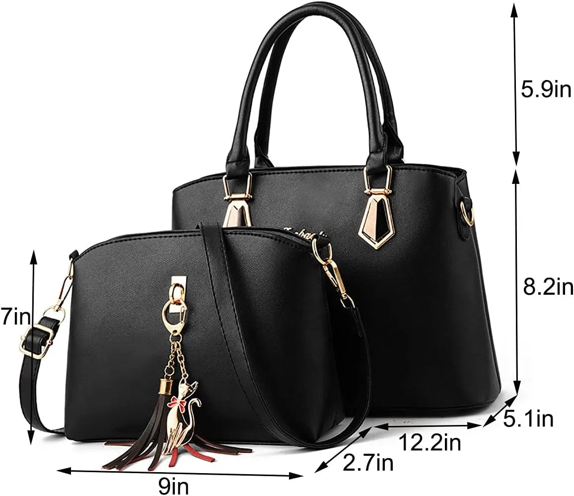 Handbags for Women Shoulder Bags Tote Satchel 2pcs Purse Set Tassel Crossbody Bags Yellow