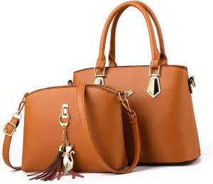 Handbags for Women Shoulder Bags Tote Satchel 2pcs Purse Set Tassel Crossbody Bags Yellow