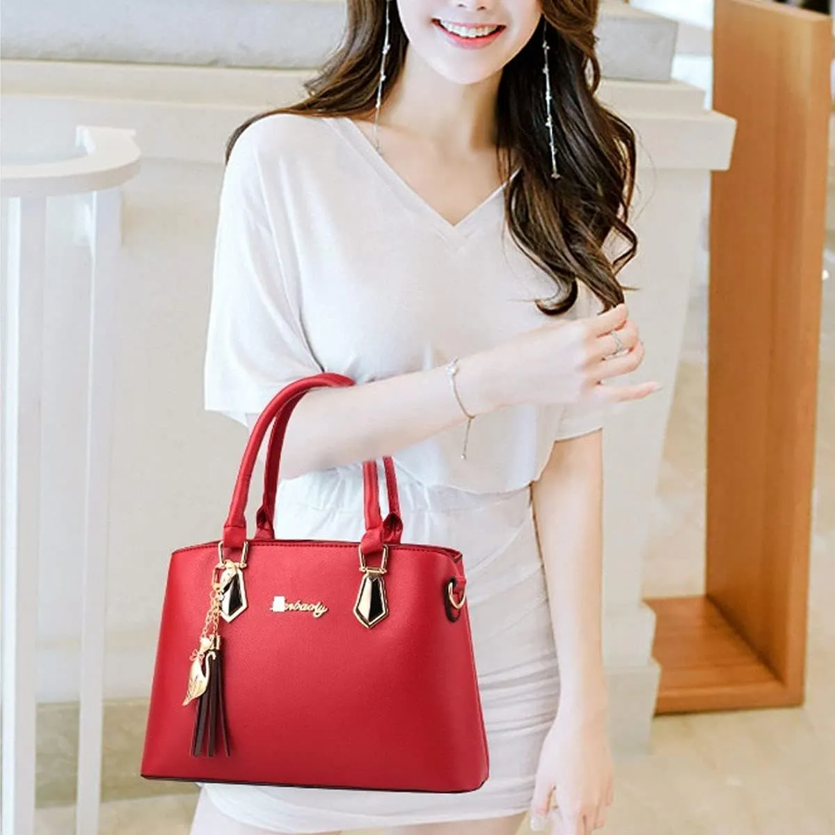 Handbags for Women Shoulder Bags Tote Satchel 2pcs Purse Set Tassel Crossbody Bags Yellow