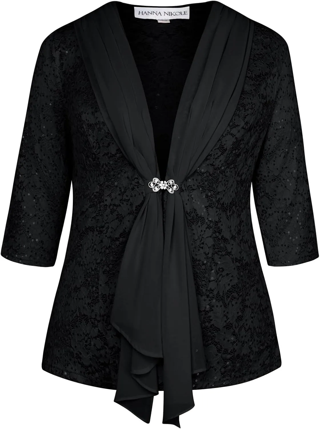 Hanna Nikole Women Plus Size Outfits Lace Tank Tops Sequin Cardigan 2 Pcs Sets for Wedding Guest