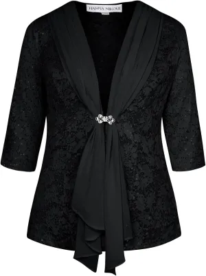 Hanna Nikole Women Plus Size Outfits Lace Tank Tops Sequin Cardigan 2 Pcs Sets for Wedding Guest