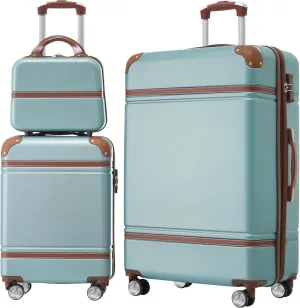 Hardshell Luggage Set for Travel, Lightweight and Spacious 20" & 28" Cases, Plus Cosmetic Case - Green