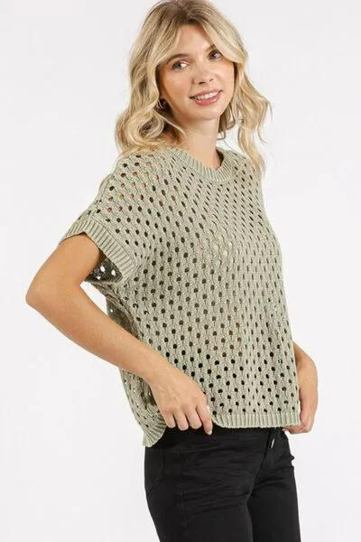 Hazel Blues® |  Mittoshop Mineral Wash Openwork Short Sleeve Knit Cover Up