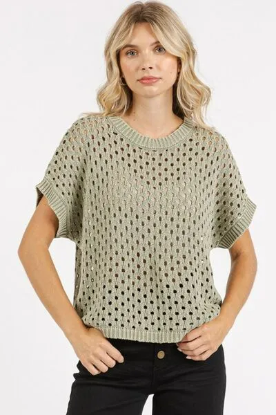 Hazel Blues® |  Mittoshop Mineral Wash Openwork Short Sleeve Knit Cover Up