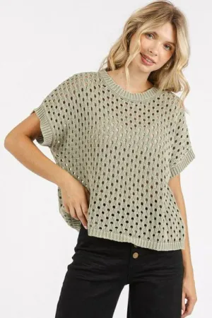 Hazel Blues® |  Mittoshop Mineral Wash Openwork Short Sleeve Knit Cover Up