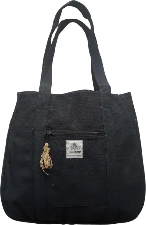 Hemp Shopping Tote Bag with Dual Zippered Compartments | Spacious Eco Market Bag with Cotton Lining | 10L Capacity