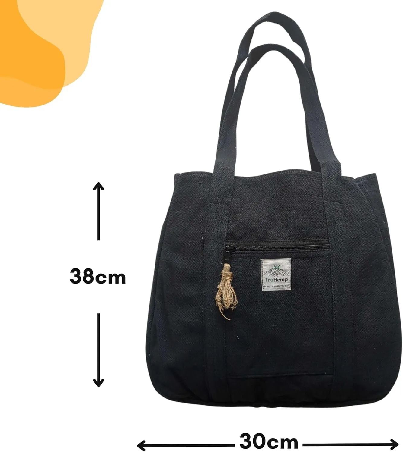 Hemp Shopping Tote Bag with Dual Zippered Compartments | Spacious Eco Market Bag with Cotton Lining | 10L Capacity