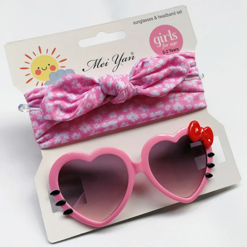 Imported Baby Girls Bow Heart Fashion  Headband and Sunglasses Set for 0-3 Years