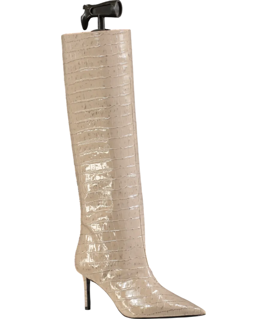 Ingliliz Beige Patent Croco Embossed Leather Boots UK 3 EU 36 