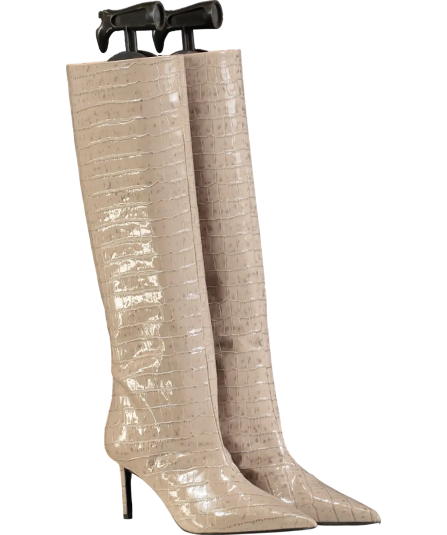 Ingliliz Beige Patent Croco Embossed Leather Boots UK 3 EU 36 