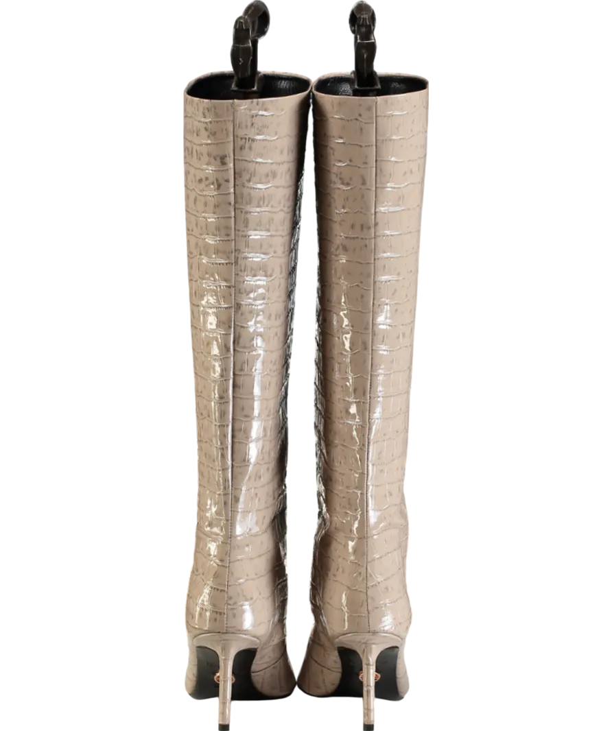 Ingliliz Beige Patent Croco Embossed Leather Boots UK 3 EU 36 