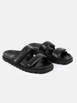 ITAMA LEATHER SLIDES | BLACK