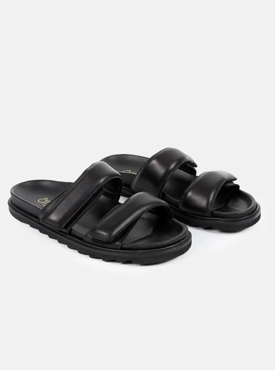 ITAMA LEATHER SLIDES | BLACK