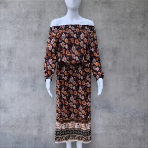 JAR OF HEARTS Off Shoulder Bohemian Floral Print Maxi Dress - Size M