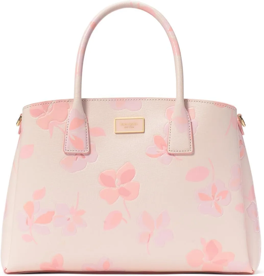 kate spade new york Serena Spring Pansies Embossed Saffiano Leather Satchel, Blush Cloud Multi