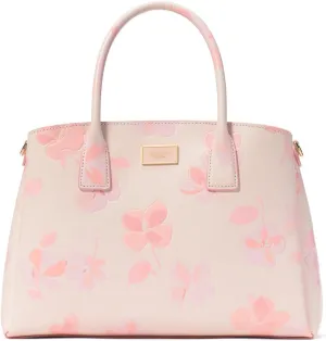 kate spade new york Serena Spring Pansies Embossed Saffiano Leather Satchel, Blush Cloud Multi