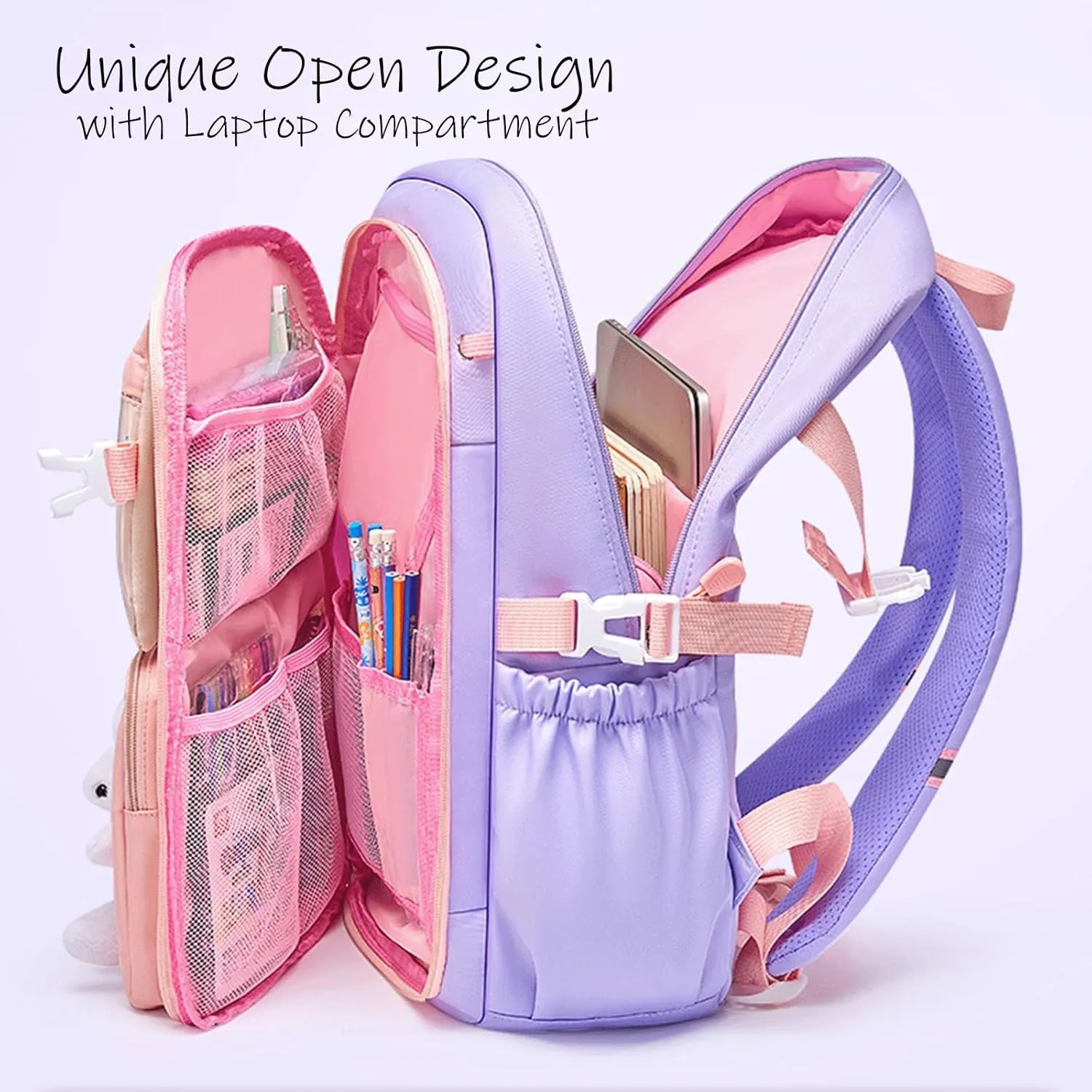 Kawaii Backpack with Cute Accessories Wide Open Bunny Cute Backpack Backpacks for girls with Plush Pendenat (Large,Blue)
