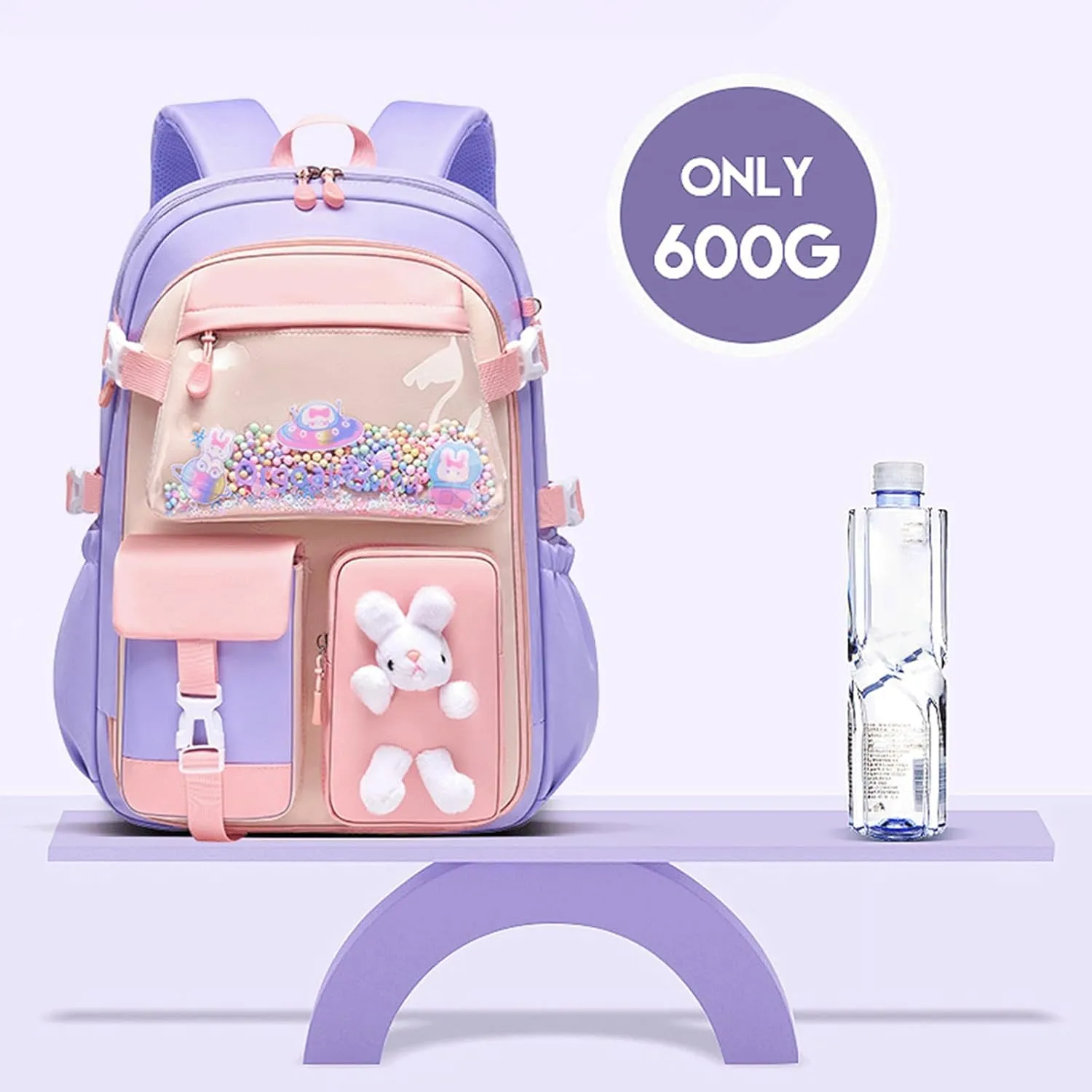 Kawaii Backpack with Cute Accessories Wide Open Bunny Cute Backpack Backpacks for girls with Plush Pendenat (Large,Blue)