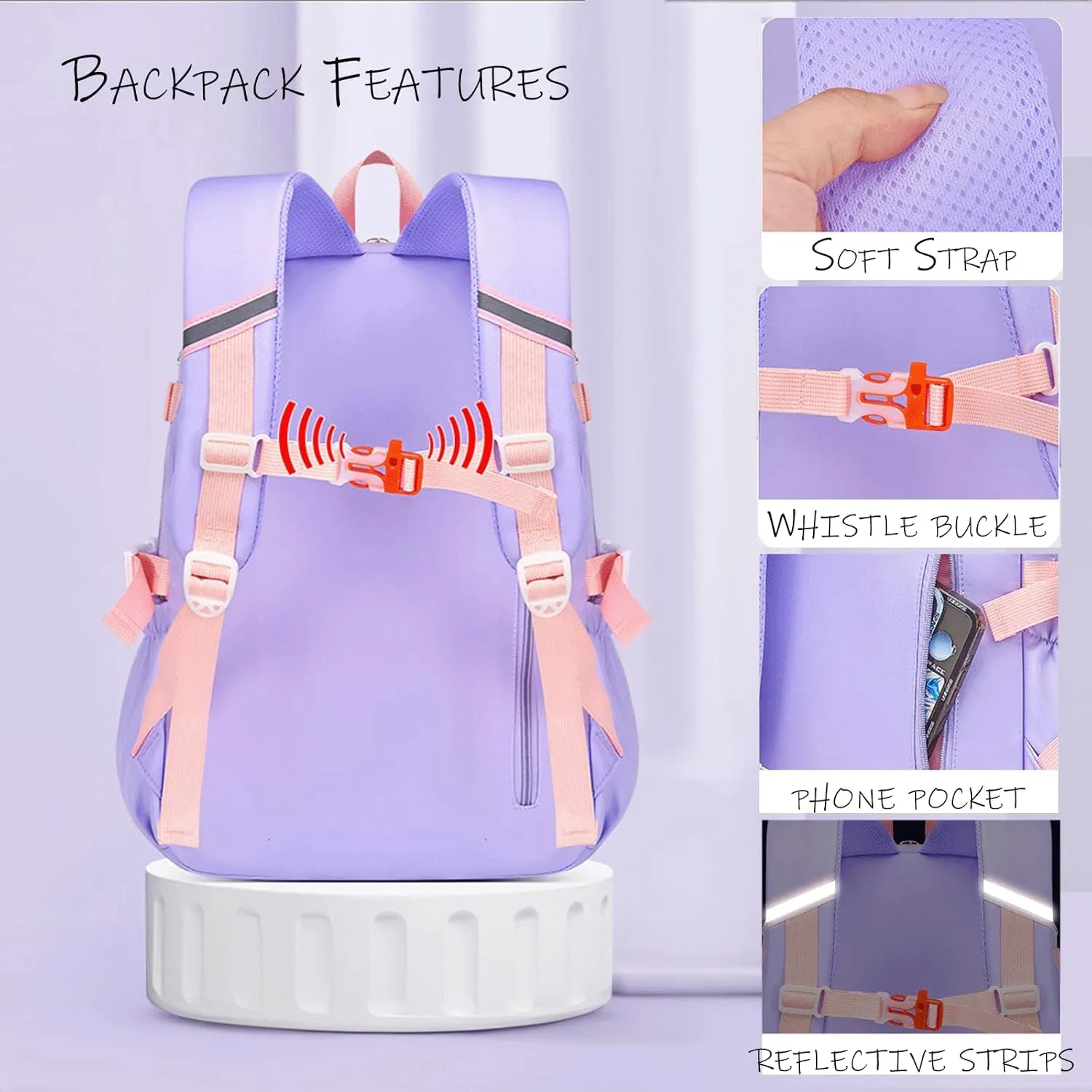 Kawaii Backpack with Cute Accessories Wide Open Bunny Cute Backpack Backpacks for girls with Plush Pendenat (Large,Purple)