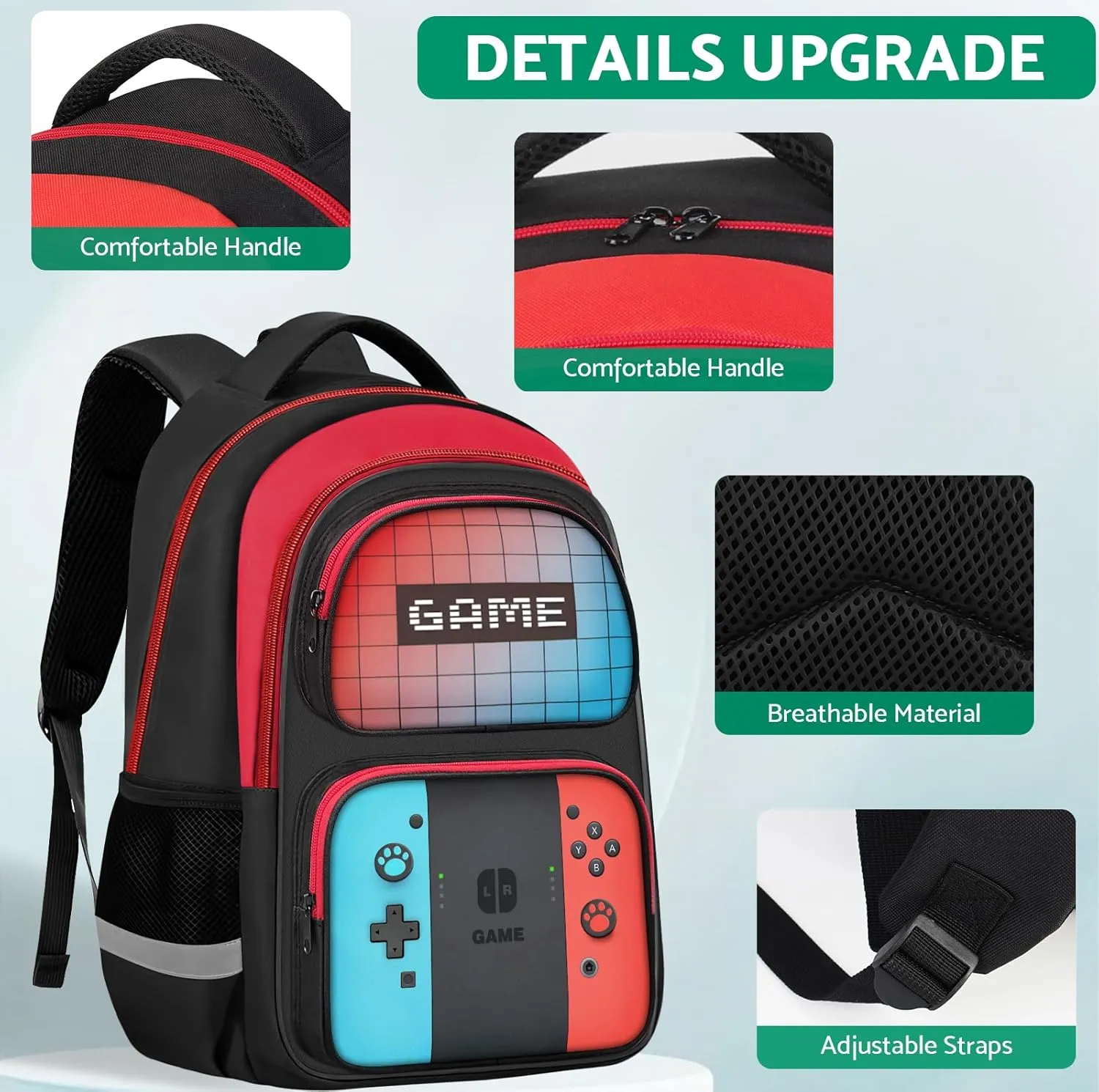 Kids Backpack For BoysGamer Boys Backpack For Children Teens Elementary Middle School, 17 Students Bookbag