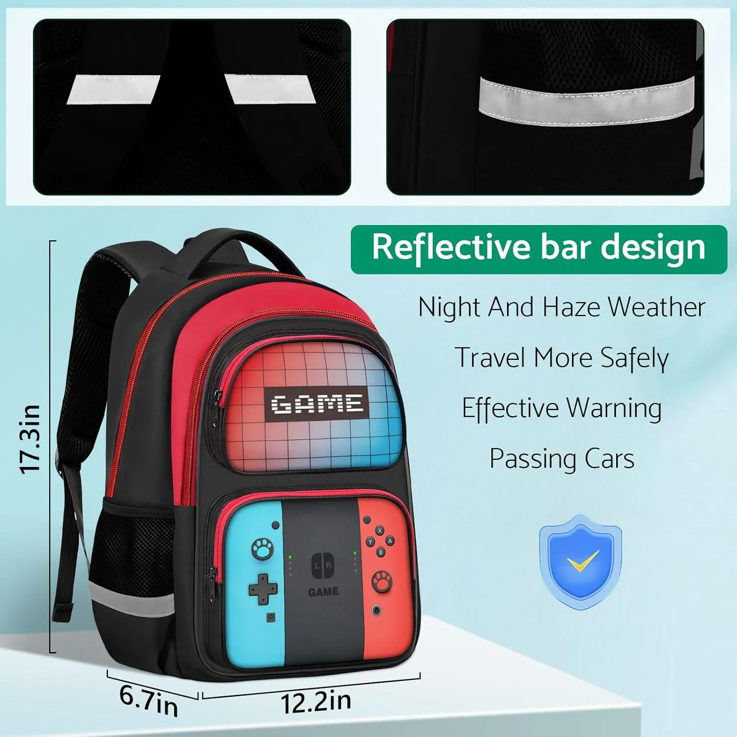 Kids Backpack For BoysGamer Boys Backpack For Children Teens Elementary Middle School, 17 Students Bookbag